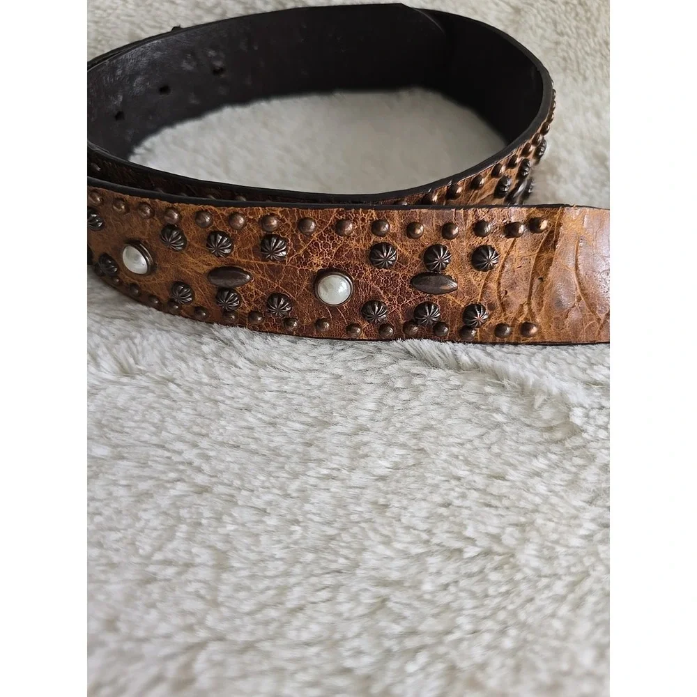 Roper Bling Gems Pearl Studded Brown Western Braided Rose Gold Buckle Belt Rodeo
